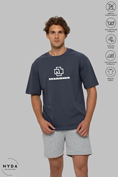 Nyda Collections Tricou cu mânecă scurtă cu imprimeu Rammstein, unisex, cu gâ...