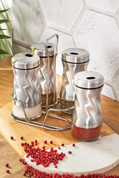 Karaca Glass Totori Inox 5 Piece Square Glass Spice Set 5 Pieces