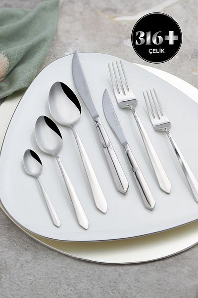Karaca Diamond Elegance 316 Steel 84 Piece Fork Spoon Knife Set for 12 Persons