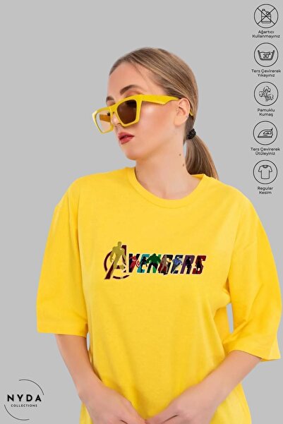 Nyda Collections Marvel Avengers Надрукована унісекс-футболка з бавовни оверс...