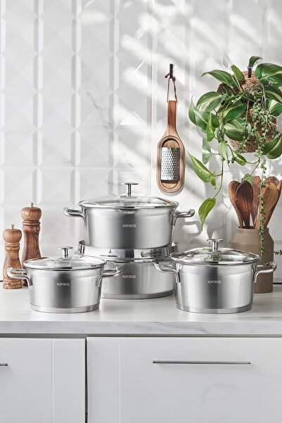 Karaca Vapor Induction Based 8 Piece Steel Cookware Set with Strainer