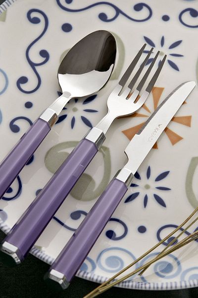 Karaca Freya Purple 18 Piece Dessert Fork Spoon Knife Set for 6 Persons