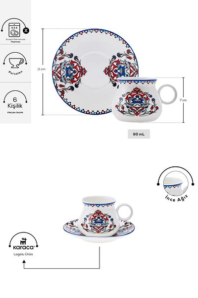 Karaca Set cești de cafea Hattat pentru 6 persoane 90 ml