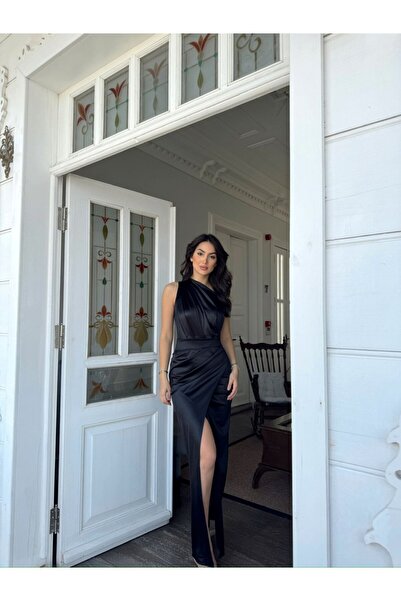 bella istanbul Fiona Tek Kol Drapeli  Saten Abiye