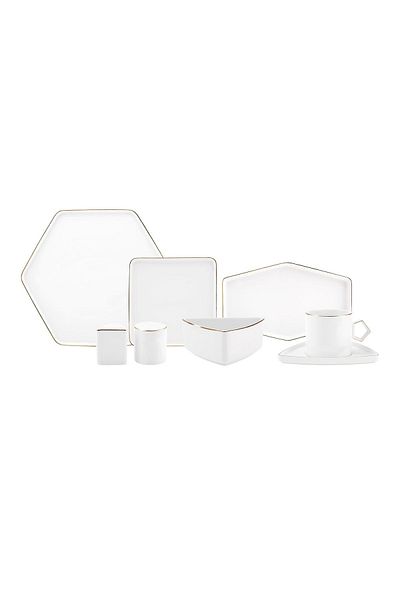 Karaca Streamline Geo Gold 28 Piece Breakfast/Serving Set for 6 Persons