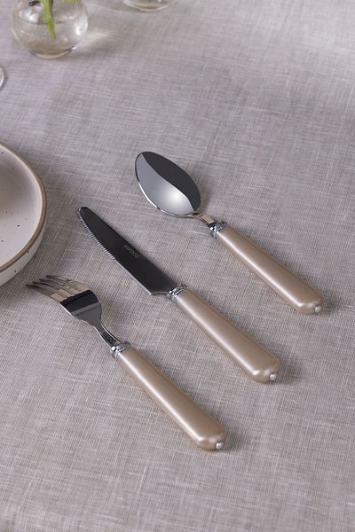 Karaca Maze 18 Piece Dinner Fork Spoon Knife Set for 6 Persons Cream