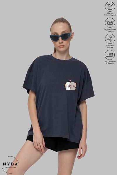 Nyda Collections Μπλουζάκι με λαιμόκοψη Unisex Oversize - Bubu Dudu Selfie Print, Βαμβακερό, Κοντό μανίκι