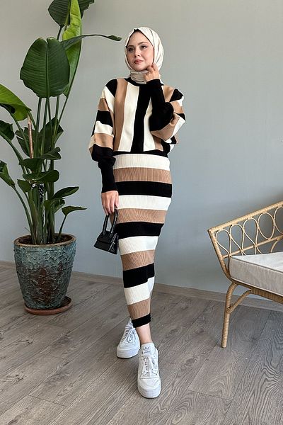 InStyle Σετ πλεκτό με νυχτερίδα Camel