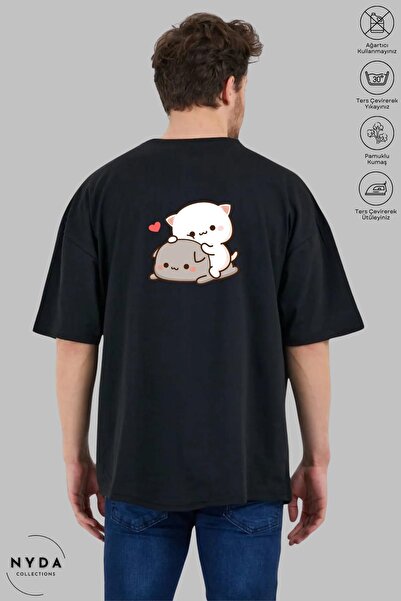 Nyda Collections Tricou oversize din bumbac unisex cu imprimeu îmbrățișat - d...