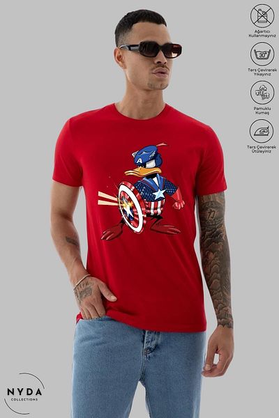 Nyda Collections Unisex Crew Neck Donald Duck Captain America Printed Cotton Oversize Short Sleeve T-Shirt