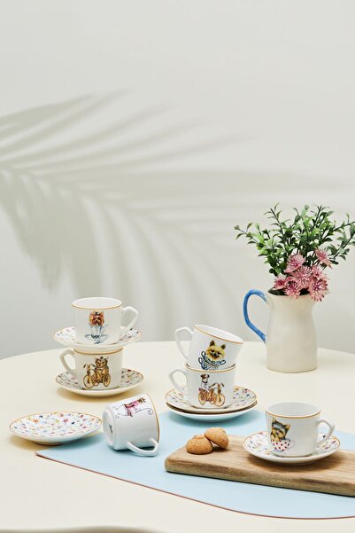 Karaca Köpekli 6 Kişilik Kahve Fincan Takımı 80 ml