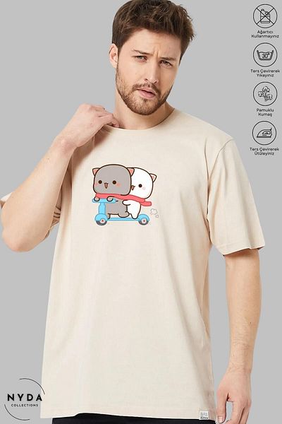 Nyda Collections Μπλουζάκι Unisex Cotton Oversize - Crew Neck, Bubu Dudu Motor Printed, κοντό μανίκι