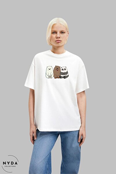 Nyda Collections Tricou cu mânecă scurtă, unisex, cu gât turnut We Bare Bears...