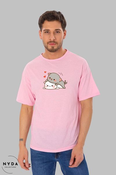 Nyda Collections Μπλουζάκι με λαιμόκοψη Unisex βαμβακερό oversize - Bubu Dudu Hugging Heart Print, κοντό μανίκι