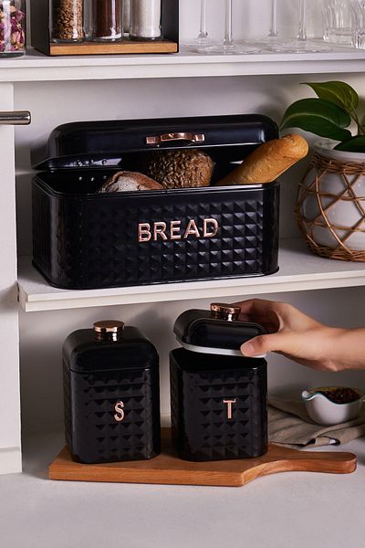Karaca Diamond Carbon Steel Bread Box with Storage Container Gift Black
