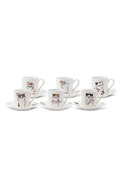 Karaca Coffee Cup Set for 6 People with Cat 80 Ml