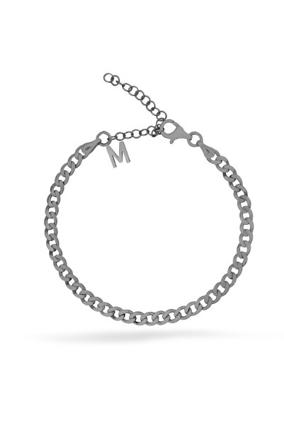 Silveranka 925 Ayar Gümüş M Harfi Gurmet Zincir Bileklik