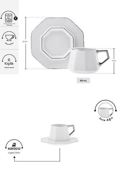 Karaca Zeher Kaffeetassen-Set für 6 Personen 90 ml