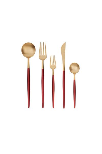 Karaca Red New Lydia Fork Spoon Knife Set 60 Pieces for 12 People
