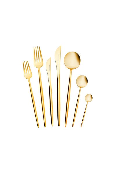 Karaca Jupiter 84 Pieces 12 Person Premium Boxed Fork Spoon Knife Set Shiny Gold