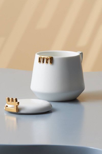 Karaca 50th Anniversary Signature Collection White Mug with Lid 350 ml