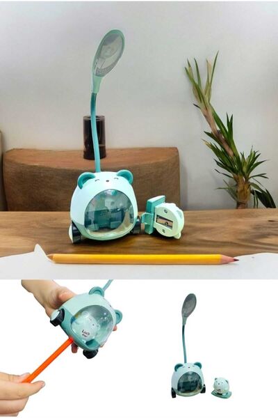 Menuzer Sevimli Ayıcık Çocuk Masa Gece Lambası - Hazneli Kalem Traşlı Kalemli...