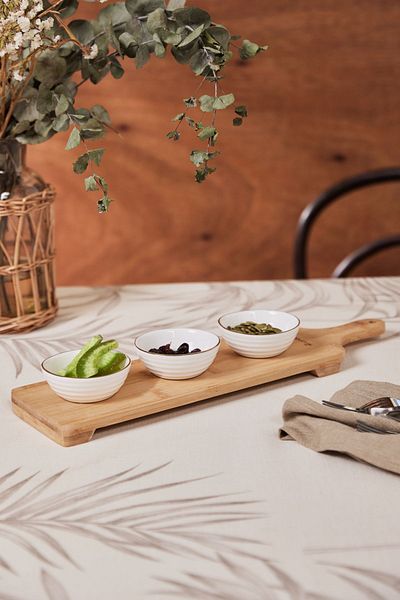 Karaca Orbit 3-Piece Snack Bowl and Bamboo Serving