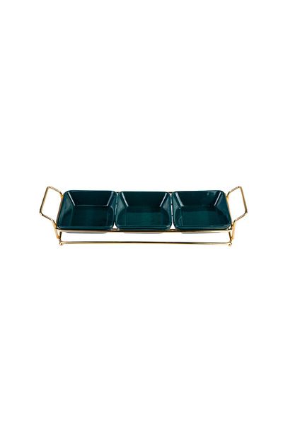 Karaca Sarah 3-Piece Gold-Green Plate Treats