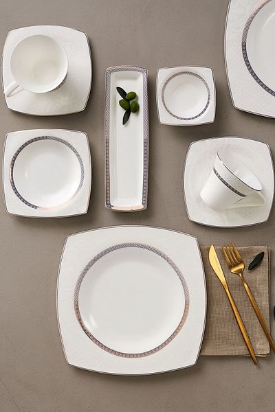 Karaca Fine Pearl Lorenzo 26 Piece Square Breakfast Set for 6 People