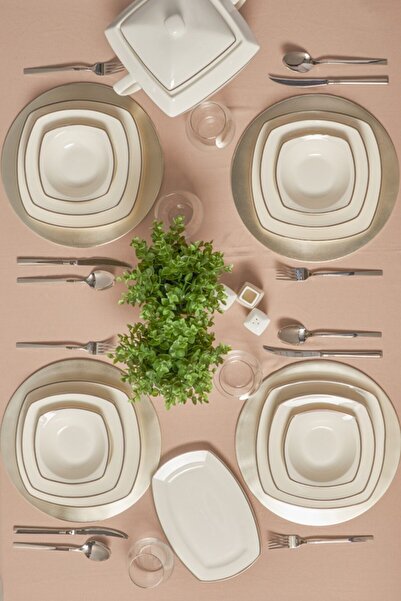 Karaca New Bone Tanya Platin 60 Parça 12 Kişilik Yemek Takımı Kare