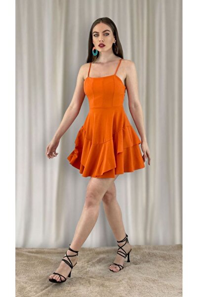 ALFUDO Moda Collection Slim Strap Skirt Fold Detail Evening Dress Orange Grad...