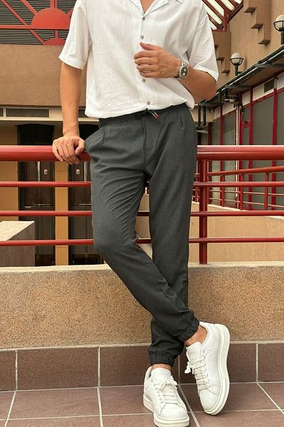 inpool Stretchy Slim Fit Jogger Pants - Old Money Culture με πλισέ και ελαστικό στη μέση 24INP199D