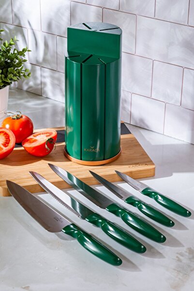 Karaca RETRO 6 PARÇA YEŞİL BIÇAK SETİ STANDLI