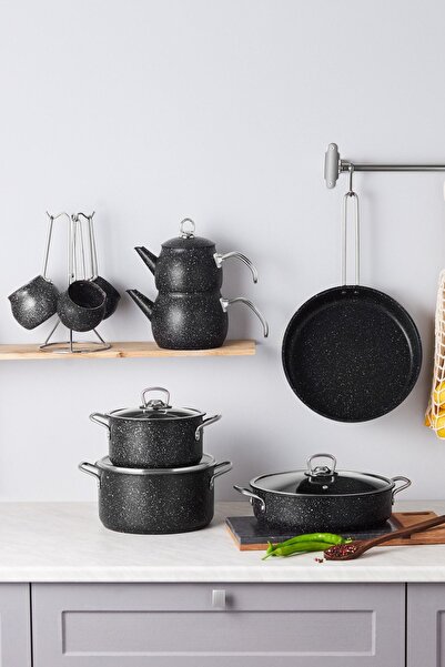 Karaca Biogranit Steel Plus 14 Parça Çeyiz Tencere Seti Siyah