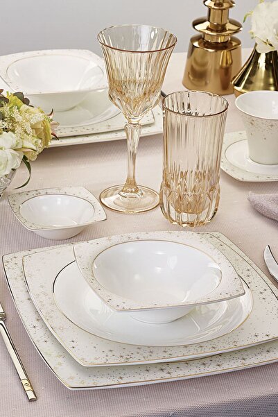 Karaca Fine Pearl New Antares 62 Parça 12 Kişilik İnci Yemek Takımı Kare               