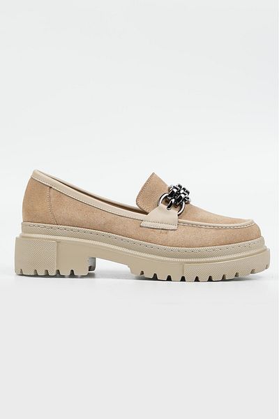TUNAELLİ Γυναικείο Loafer Beige Suede - Γνήσιο φυσικό δέρμα, μέγεθος 35-41