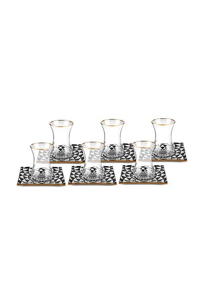 Karaca Black Gold 12 Piece Square Tea Set - 6 Person