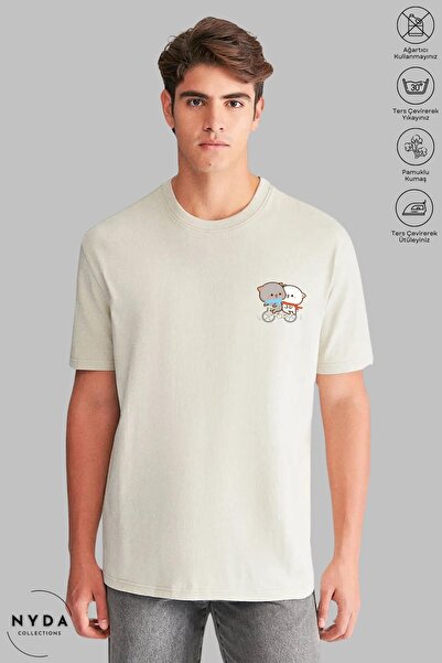 Nyda Collections Tricou oversize din bumbac unisex - decolteu, imprimat, mâne...