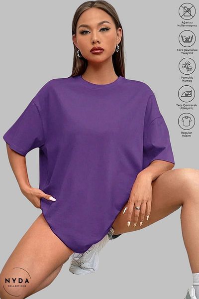 Nyda Collections Βαμβακερό κοντομάνικο μπλουζάκι Unisex Oversize Crew Neck