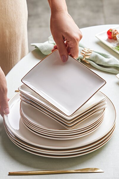 Karaca Santo Gold New Bone 18 Pieces Breakfast / Dinner Set for 6 People