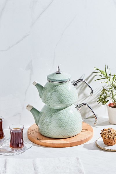 Karaca Set ceainic Midi cu email verde cristal