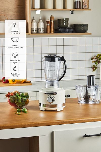 Karaca Multiblend Artisan Retro Food Processor Cream