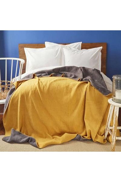 Nautica Home Jetty Mustard Anthracite - Double Sided Single Cotton Blanket