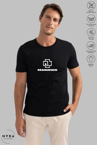 Nyda Collections Tricou cu mânecă scurtă cu imprimeu Rammstein, unisex, cu gât crew, bumbac