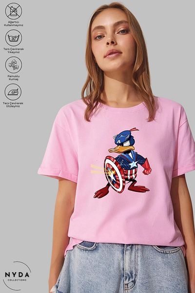 Nyda Collections Μπλουζάκι με κοντό μανίκι Unisex με λαιμόκοψη Donald Duck Captain America με στάμπα από βαμβάκι