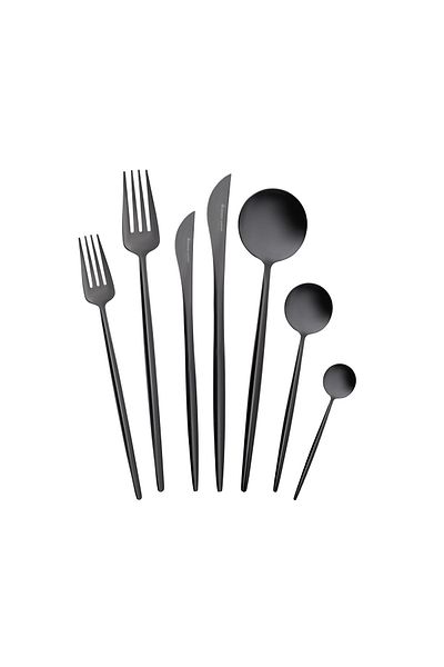 Karaca Jupiter 84 Pieces 12 Person Premium Boxed Fork Spoon Knife Set Shiny Black