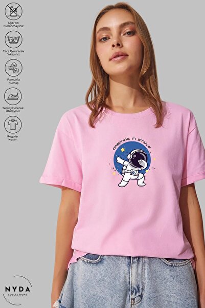 Nyda Collections Astronaut majica sa printom, pamučna unisex majica prekomern...