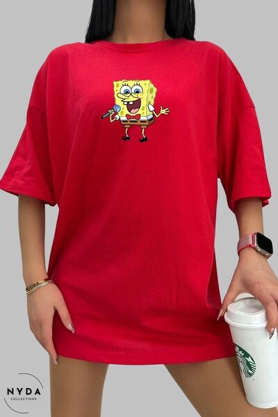 Nyda Collections Unisex Oversize kroj okrugla kragna Pamuk SpongeBob Štampano...