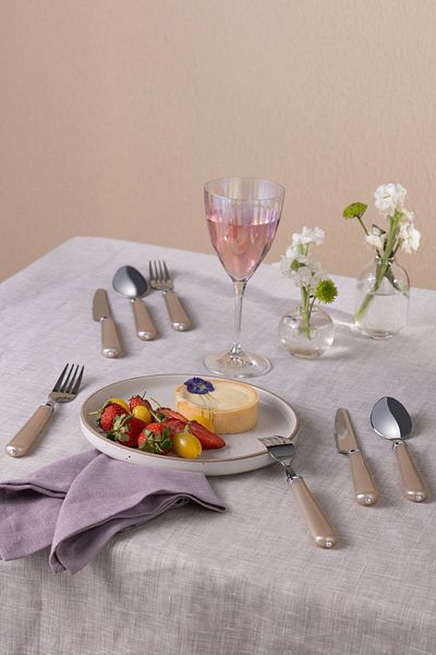 Karaca Maze 18 Piece Dinner Fork Spoon Knife Set for 6 Persons Cream