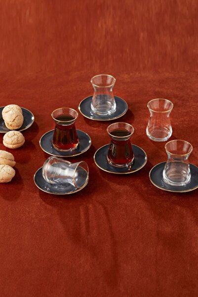 Karaca Retro Antrasit 6 Kişilik Çay Seti